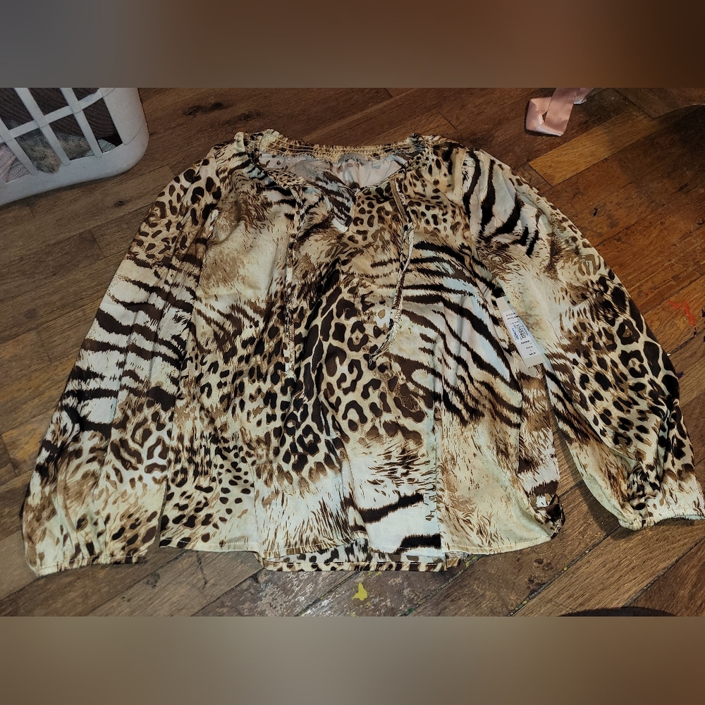 Sunny Leigh Animal Print Blouse - Brown and Tan